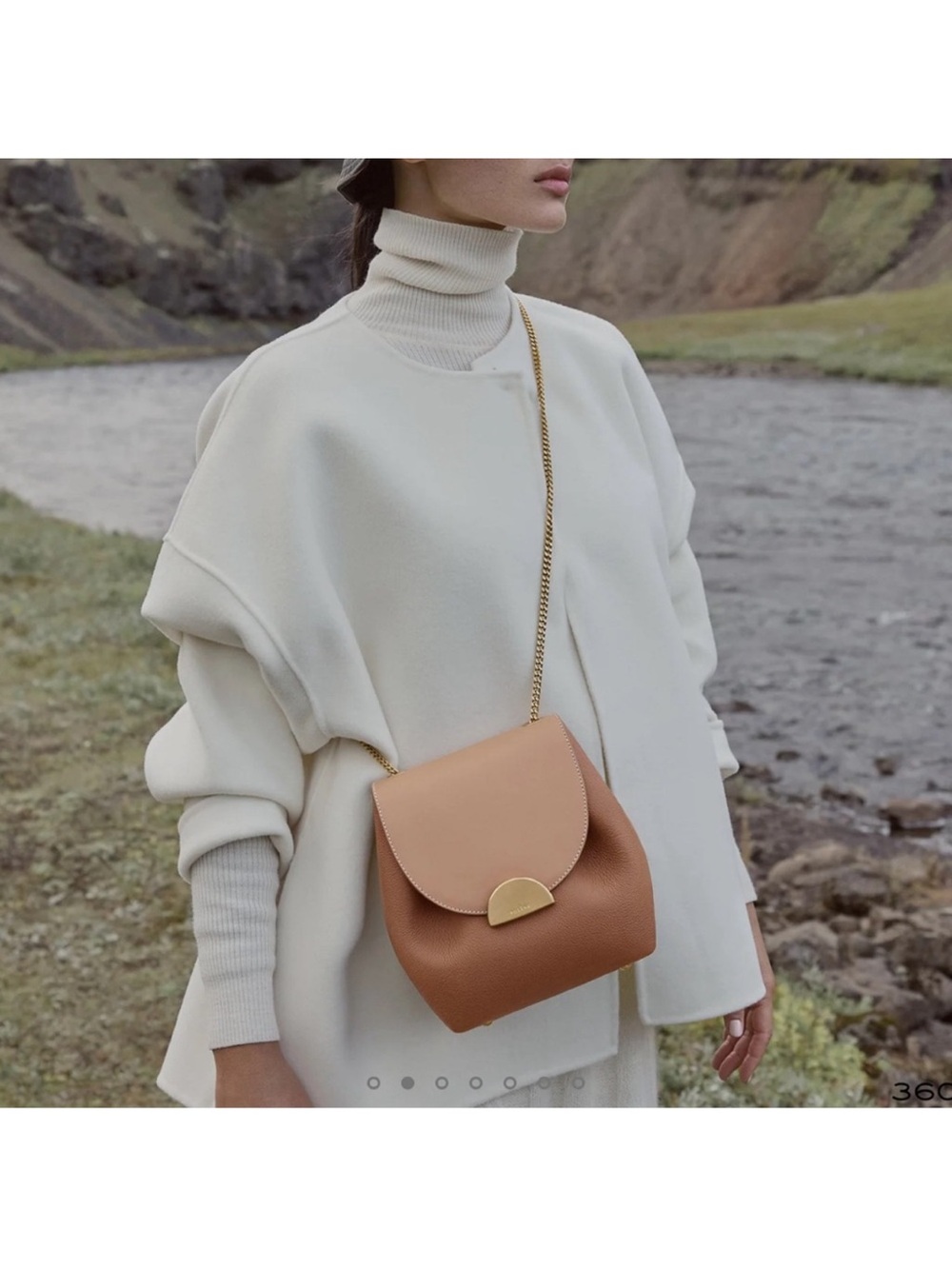 Polène Tan Leather Crossbody with Gold Chain
